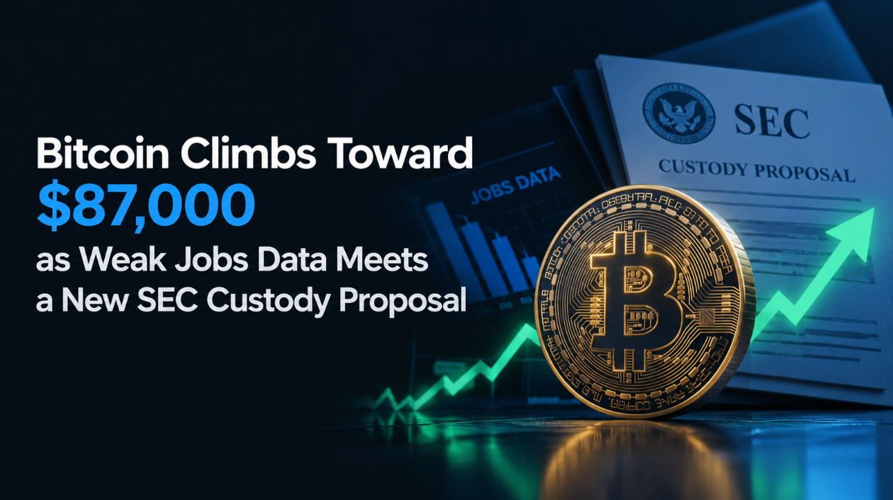 Bitcoin Climbs Toward $87,000 as Weak Jobs Data Meets a New SEC Custody Proposal