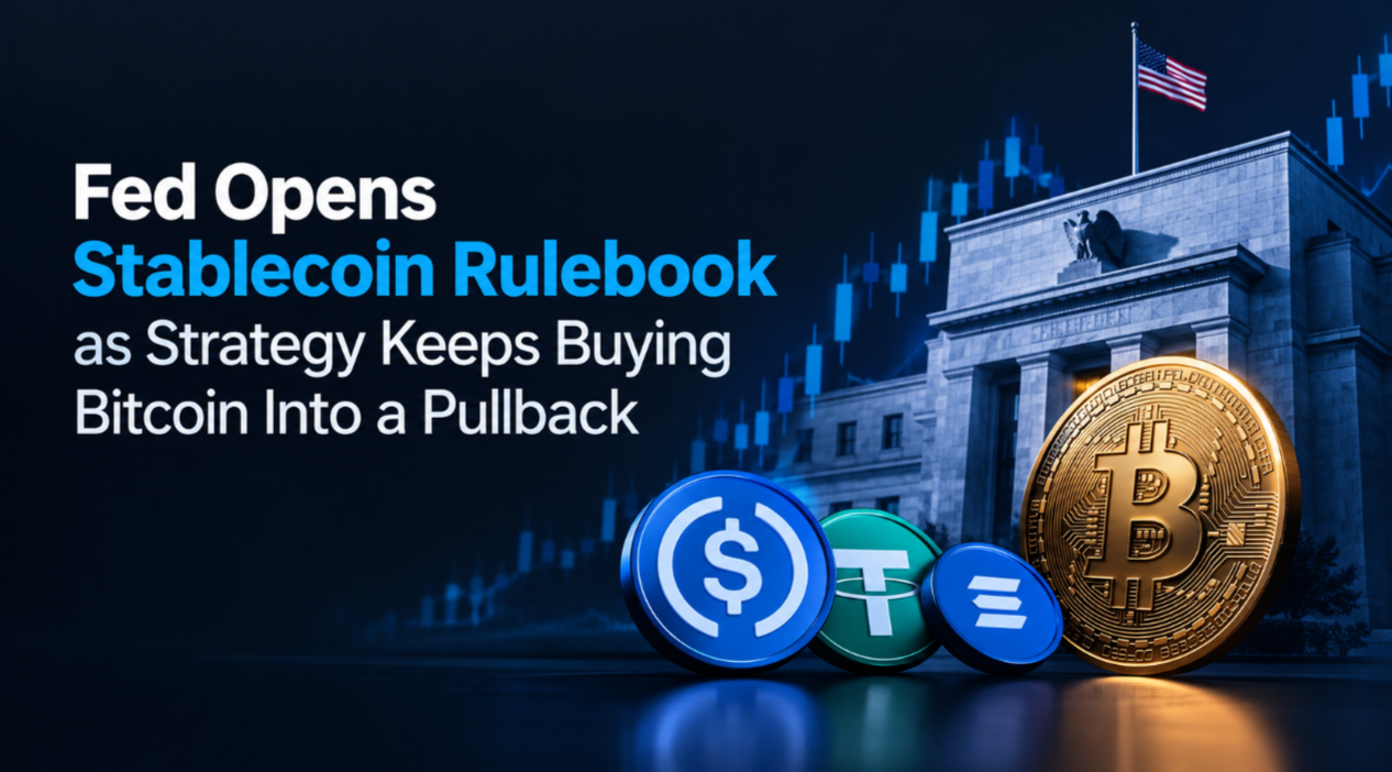 Fed Opens Stablecoin Rulebook as Strategy Keeps Buying Bitcoin Into a Pullback